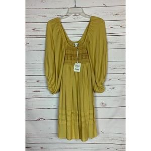 Davi & Dani Boutique Women's S Small Mustard Yellow Lace Boho Dress NEW TAGS